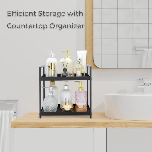 2-Tier Countertop Organizer for Bathroom – Cosmetic Organizer Rack and Storage Shelf for Bedrooms, Offices, Kitchen Counters, and Under Sinks (Black) - color: 2-tier-black-pp02