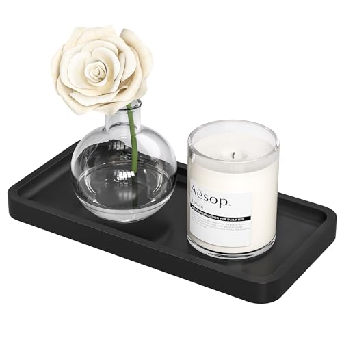 Weenson Small Bathroom Vanity Tray for Countertop Makeup Perfume Jewelry Decor Candle Keys, Small Black Kitchen Tray for Soap Dispenser Spice Bamboo Toilet Tray 7.9" L x 4" W x 0.79" H - color: Black, size: 7.9" x 4" x 0.8"