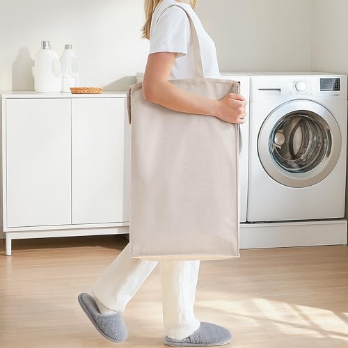 STORAGE MANIAC Laundry Hamper with Metal Rack, Large Laundry Basket with Triangle Frame, Collapsible Dirty Clothes Hamper with Handles for Dorm, College, Small Space, Closet, Bedroom, Beige - color: Beige