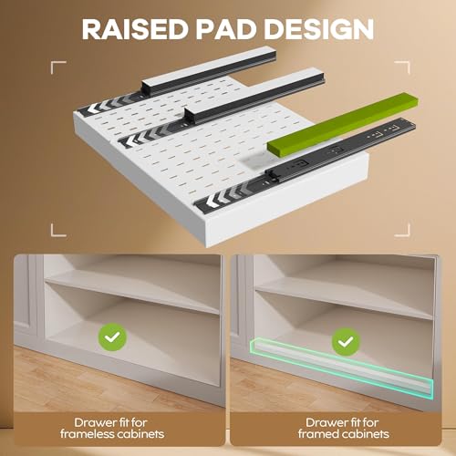 Seinloes 4 Pack Pull out Cabinet Organizer 21"Deep with Raising Pad for Framed Cabinets, Expandable Slide out Drawers for Kitchen Cabinets with 4pcs Divider Racks, Roll out Shelves 12.1"-20.4" W White - color: White, size: 12.1"-20.4"W x 21"D(4Pack)