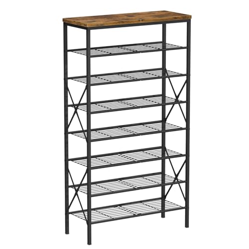 8 Tiers Tall Shoe Rack Organizer, Large Capacity Shoe Rack Holds 32 Pairs of Shoes, Durable and Stable, Adjustable Metal Shelf Stackable Shoe Shelf for Entryway, Hallway, Living Room, Closet - color: Rustic Brown, size: 27.8" x 10.8" x 52.6"