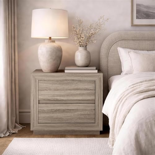 Manhattan Comfort Soren 26" Contemporary Nightstand with 2 Drawers, Modern Wood Design Bedside Table, Handle-Less Storage Drawers, Compact & Functional, Natural Oak - color: Natural Oak