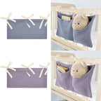 Cinaci 2pcs Cotton Pram Stroller Caddy Baby Crib Hanging Organizers Storage Pockets Nappy Diaper Bags Bedside Pockets for Milk Bottle/Soothing Toys/Wipes (Gray+Purple Set) - color: Gray+Purple Set
