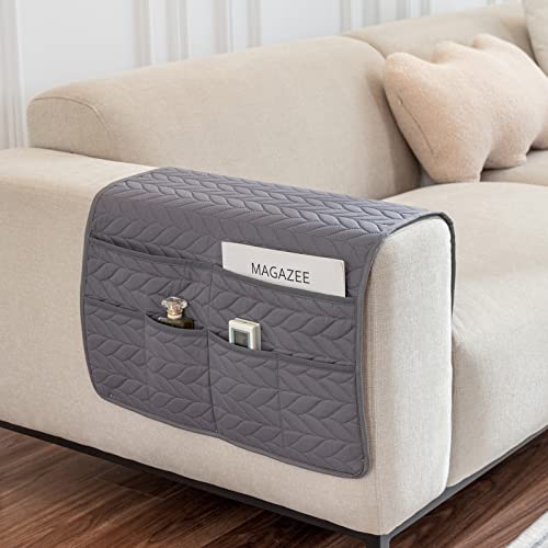 Armchair Caddy Sofa Armrest Organizer Non-Slip Couch Caddy Remote Control Arm Chair Bedside Recliner Storage Organizer for TV Remote Control Book Magazines Phone Ipad - color: Dark Grey