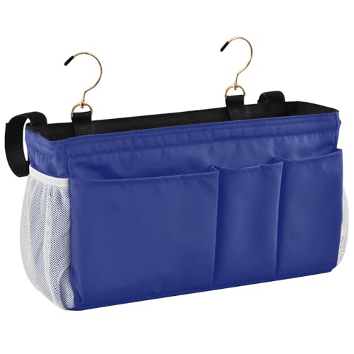Blue Bedside Caddy Storage Bag Bedside Organizer for Bunk Bed Headboards College Organizer Caddy Hanging Shelf 6 Pockets with Hooks for Book Glasses Phone Holder - color: Royal Blue