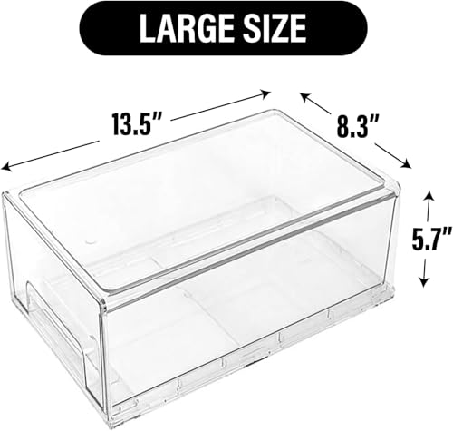 Clear Plastic Stackable Storage Drawers Bins, Perfect for Kitchen Pantry Organization and Storage, Under Sink Organizer, Pull Out Cabinet Organizer, Makeup, Bathroom Storage Containers for Organizing - size: Large 13.5 x 8.3 x 5.7