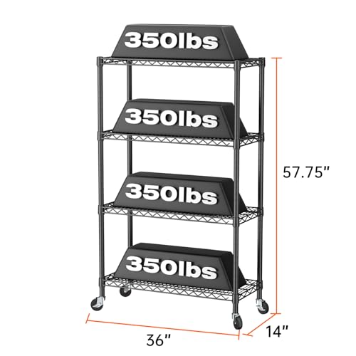SINGAYE 4 Shelf Storage Wire Shelves Closet Bathroom Organizers Metal Pantry Kitchen Garage Shelving Unit Laundry Room Organization Home Narrow Rack Net Basket with Wheels Black - color: Black, size: 4Tier/14"D X 36"W X 58"H