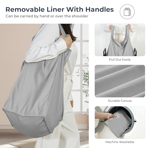 STO STO Laundry Hamper, 90L Rolling Laundry Sorter Cart with Removable and Washable Liner Bag, Clothes Hamper with Wheels and Metal Handle for Laundry Room and Bedroom, Gray - color: Gray, size: 1-Section