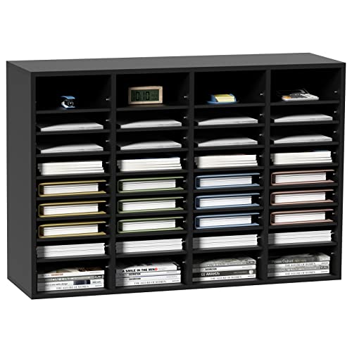 VEVOR Wood Literature Organizer, 36 Compartments, Mailboxes Slot with Removable Shelves, File Sorter for Office, Home, Classroom, or Mailrooms Organization, Black - color: Black, size: 36 Compartments