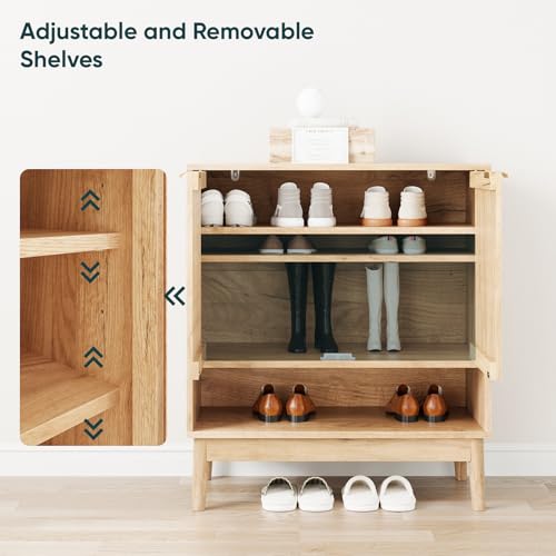 Kiasthome Shoe Storage Cabinet with Adjustable Shelves, Wooden Shoe Organizer, Shoes Rack for Entryway, Hallway, Living Room (Natural Wood, 27.56" W) - color: Natural Wood, size: 27.56" W