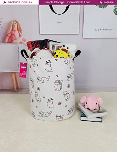 Laundry Hamper Large Canvas Fabric Lightweight Storage Basket/Toy Organizer/Dirty Clothes Collapsible Waterproof for College Dorms, Boys and Girls Bedroom,Bathroom(Love cat) - color: Love cat