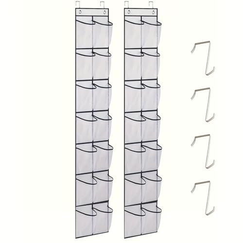 2 Pcs Over The Door Shoe Organizer 14 Large Pocket Hanging Shoe Rack for Closet Organizers And Storage, White