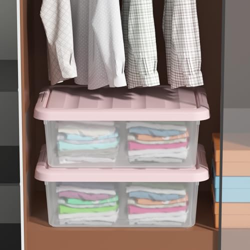 14 Quart Basic Clear Storage Box with Pink Lid (Pack of 2) - color: Pink Lid