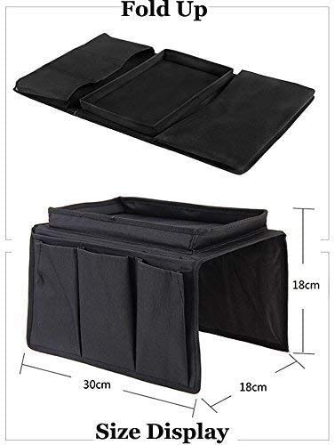Sofa Armrest Organizer with Cup Holder Tray 6 Pockets TV Remote Control Organizer Sofa Couch Armchair Caddy Organizer Tidy Pocket Hanging Storage Bag Holder for Cellphone Magazine Drinks Snacks Black - color: Black
