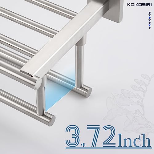 KOKOSIRI Towel Shelf with Double Towel Bars 16 Inches Bathroom Towel Rack Towel Holder Wall Mounted Stainless Steel, Brushed Nickel, B6005BR-L16 - color: Brushed Steel, size: 16 Inch