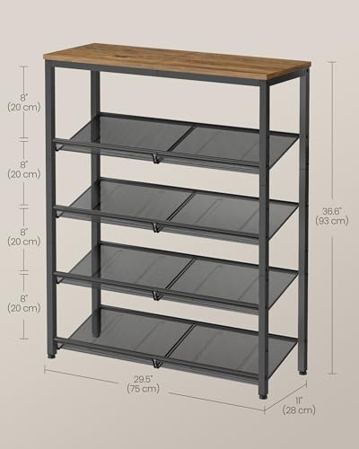 VASAGLE Shoe Rack for Entryway, 5-Tier Shoe Rack Organizer with Storage Shelves and Spacious Top, Freestanding, Adjustable, Industrial, Honey Brown and Ink Black ULBS038K01 - color: Honey Brown + Ink Black, size: 5 Tiers (29.5"W)