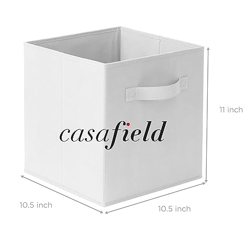 Casafield Set of 6 Collapsible Fabric Cube Storage Bins, White - 11" Foldable Cloth Baskets for Shelves, Cubby Organizers & More - color: White, size: 10.5" x 10.5" x 11"