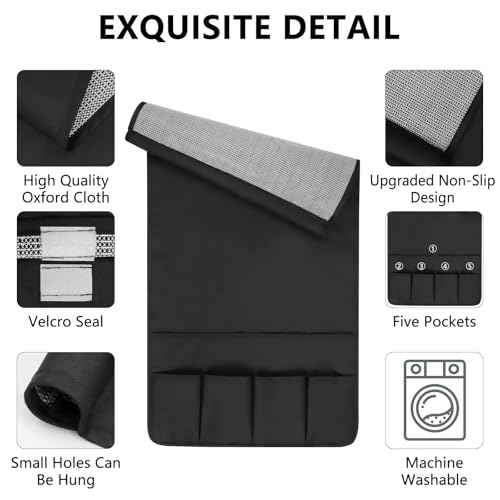 Non-slip Couch Organizer Armchair Caddy, Oxford TV Remote Control Holder Bedside Caddy with 5 Pockets for Key Glasses Phone Magazine Holders. - size: 35''x18''