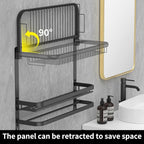CAXIMSY Foldable 23.22 Inch Rowel Rack Wall Mounted with Bathroom Shower Shelves Stainless Steel Towel Bar Without Drilling and Screw Installation (Black) - color: Black