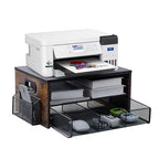 Printer Stand,Desktop Printer Stand with 2-Tier Storage Shelves for Home Office，Desk Organizer with Drawer and 2 Pen Holders for Fax Machine Scanner Files