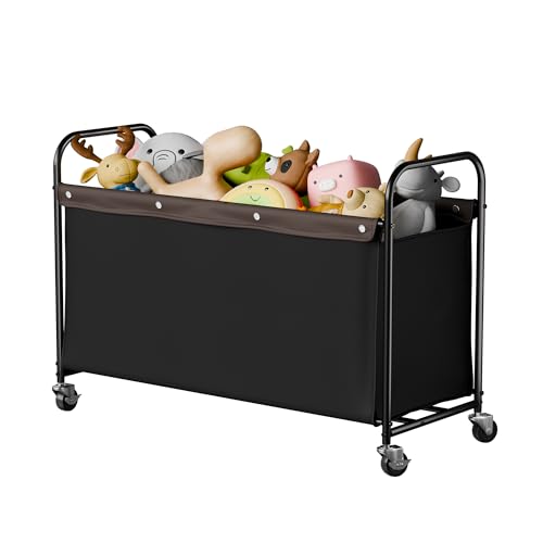StorageWorks Toy Box with Wheels for Kids, 135L Large Toy Storage Chest and Organizer, 23" Metal Toybox with 360° Swivel Wheels for Bedroom, Kids Room, Stuffed Animal Storage, Black - color: Black, size: 33"Lx13"Wx23¼"H