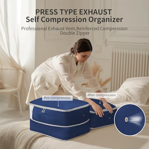 DIMJ Comforter Storage Bag 6 Pack - Blanket Storage Organizer Compression Bags, Large Capacity Ultra Space Saving Self Compression Organize for Bedding, Pillow, Duvet, Sheet Storage with Zipper Window - color: Navy Blue, size: 66L x 6 Pack