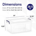Superio Clear Plastic Storage Bin with Lid, 28 Quart Organizing Container, Latch Box, Stackable Plastic Tote for Household, Garage, School, and Office- Store Shoes, Clothing, Crafts, and Accessories - size: 19" x 12.5" x 9.25"