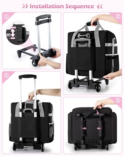Marscamd Large Rolling Cleaning Caddy Bag with Detachable Trolley, Cleaning Supplies Organizer with Wheels for Housekeepers, Black - color: Black