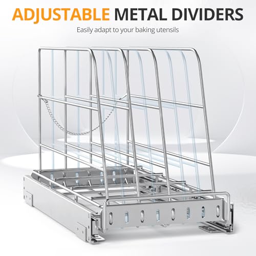 Pull Out Cabinet Organizer for Cutting Board, Cookie Sheet, Baking Sheet, Stainless Steel Sliding Rack for Bakeware & Trays, Heavy-Duty Cutting Board Organizer (9” x 16.5” (22.8 x 41.8 cm)) - style: 9”W x 16.5”D (22.8 x 41.8 cm)