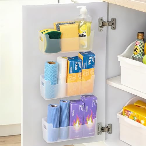 3 Pcs Kitchen Cabinet Door Organizer, Adhesive Mount Inside Cabinet Door Storage, Under Sink Storage Shelf for Kitchen,Bathroom,Office (Transparent) - color: Transparent, size: 3 Pcs