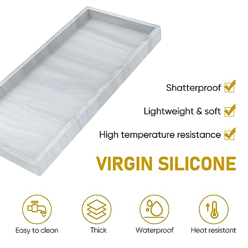 Bathroom Counter Tray,EG-SIPRO High-Grade Thickened Silicone Bathroom Vanity Tray,Shatterproof Durable Rectangle Bathroom Tray Soap Dispenser Tray for Bathroom Countertop,Small+Large (EGTRAY) - color: Marble Pattern, size: 7.8" x 3.9" x 0.8" + 10.6" x 5.1