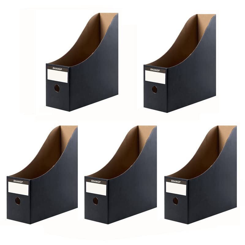 Foldable Desk File Holder Organizer Sturdy Cardboard Magazine Storage Box Document Rack with Blank Label Stickers for Home School Office (5, Matte Black) - color: Matte Black