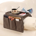 Sofa Armrest Organizer with Cup Holder No-Slip Couch Sofa Armrest Organiser Couch Remote Caddy Control Holder with 1 Large Pockets and 3 Small Pockets for TV Remotes Cellphone Magazines Ipad Drinks - color: Kaki