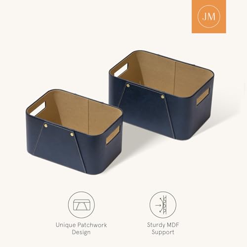La Jolie Maison Storage Baskets for Organizing, 2 Pack, Luxury Vegan Leather Storage Cube Boxes for Closet Shelf Cabinet Bookcase, Navy Blue - color: Navy Blue
