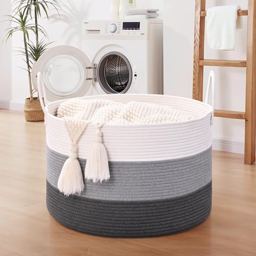 Extra Large Toy Basket, 20"x13" Kids Toy Storage for Playroom Classroom Nursery, Woven Rope Blanket Basket with Handles, Stuffed Animal Organizer & Dog Toys Basket, Dark Gray - color: Dark Gray - Wide