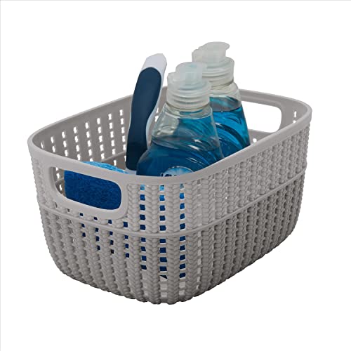 Simplify 2 Pack 2 Tone Sailor Knot Plastic Storage Tote | Decorative Basket | Closet Organization | De-clutter | Accessories | Toys | Bathroom Organization | Small | Grey/Grey - color: Grey/Grey, size: Small, style: 2 Pack