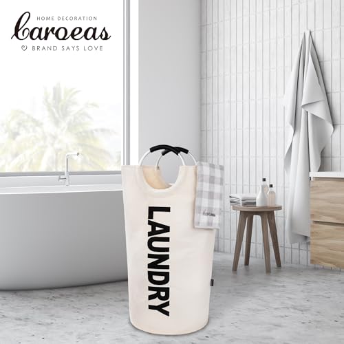 Caroeas 100L Laundry Basket,Large Laundry Hamper, Laundry Bag with Padded Handles, Clothes Hamper Stands Up Well, Collapsible Free Standing Easy Storage Washing Bin (Beige,100L) - color: Beige, size: 100L