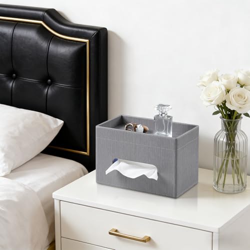 Plus Size Tissue Box Cover Rectangle, PU Leather Tissue Box Holder with Storage Tray, Decorative Organizer Tissue Holder for Bathroom, Bedroom Dresser, Night Stand, Office (Grey) - color: Grey