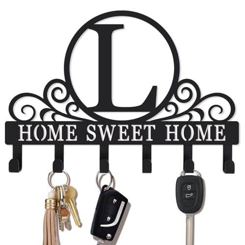 Metal Letter L Key Holder for Wall, Monogram Coat Rack Wall Mount, Key Hooks Perfect for Bathroom, Living Room, Kitchen, Office Ideal Wedding, Anniversary, Housewarming Gift (L) - style: L
