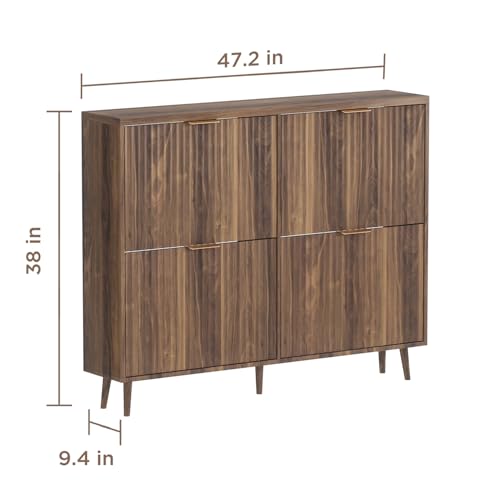 Shoe Cabinet Storage,Modern Freestanding Organizer with 4 Flip Drawers,Narrow Shoe Rack Cabinet for Entryway,Walnut - color: Walnut, size: 4-Drawers