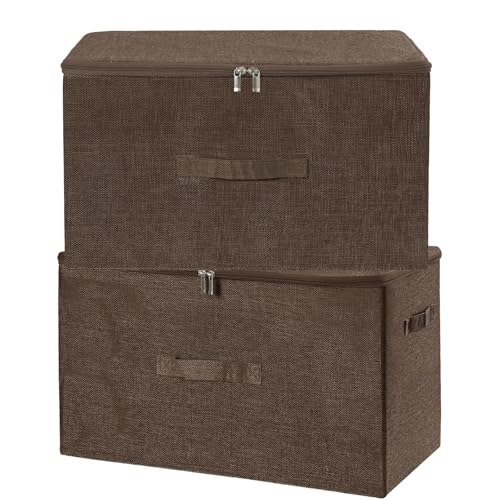 ANMINY 2PCS Storage Bins with Zipper Lids 51.9 Qt Lidded Fabric Storage Boxes Baskets Cubes with Handles Collapsible Washable Cotton Linen Closet Shelf Clothes Organizer - Coffee, Extra Large - color: Coffee, size: Extra Large (Pack of 2)