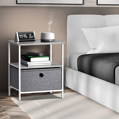 Sorbus Nightstand 1-Drawer Shelf Storage - Bedside Furniture & End Table Chest Dresser with Steel Frame, Wood Top & Easy Pull Fabric Bins for Home, Bedroom, Closets, Bathroom, Office & College Dorm - color: Grey, style: 1 Drawer