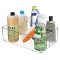 mDesign Large Plastic Divided Portable Storage Organizer Caddy Tote Basket Bin with Handle for Kitchen, Pantry, Countertop, Cabinet, Cupboard - Ligne Collection - Clear - size: Pack of 1
