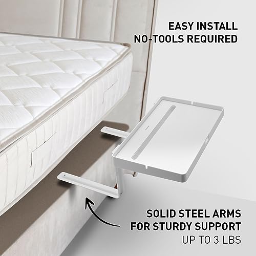 Sleeper Shelf Bedside Phone Stand & Cable Organizer Lined with Silicone for Anti-Slip/Small Space Nightstand, Under Mattress, Height Adjustable