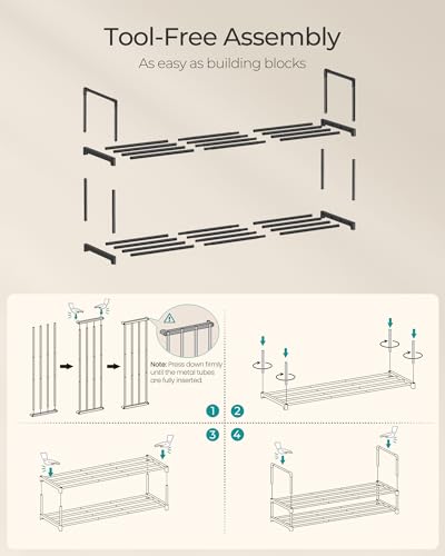 SONGMICS Shoe Rack, 2-Tier Shoe Organizer, Metal Storage Shelf, Upright or Upside Down, for 12-15 Pairs, Stackable, for Entryway, 11.8 x 36.2 x 14.6 Inches, Black ULSA12BK - color: Black, size: 2 Tiers (36.2"w)