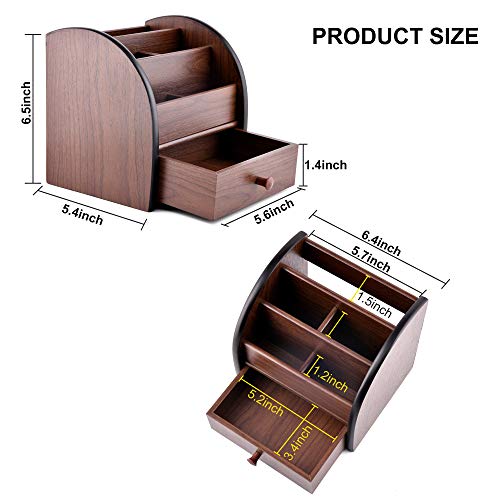 Siveit Wooden Desktop Organizer with Drawer, Multifunctional Office Supply Storage - Remote Control Caddy Holder