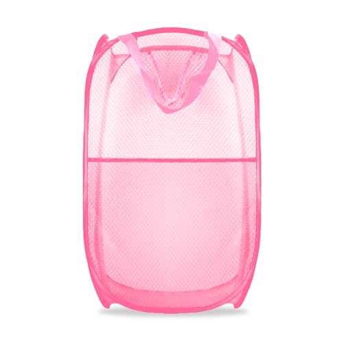 Collapsible Pop Up Laundry Hamper, Extra Large Mesh Foldable Laundry Basket, 28" x 16" x 16"(Pink) - color: 1P Pink