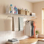 COSTWAY Closet Shelves Wall Mounted, Closet Shelf with Hanging Rod, Ventilated Metal Wire Shelving Kit, Wire Wall Shelf for Laundry Room, Bedroom, Home, Mounting Accessories Included (6 ft x 12 in) - size: 6 ft x 12 in