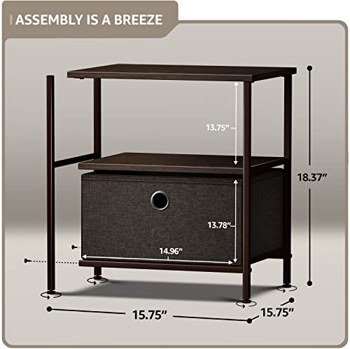 Sorbus Nightstand 1-Drawer Shelf Storage - Bedside Furniture & End Table Chest Dresser with Steel Frame, Wood Top & Easy Pull Fabric Bins for Home, Bedroom, Closets, Bathroom, Office & College Dorm - color: Brown, style: 1 Drawer