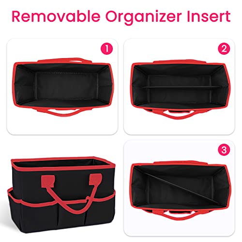 Desktop Tote and Organizer, Teacher Helper caddy Bag for Arts, Books, Stationery, Office Desk Organization, Make-up Storage with Handles for Travel (Black) - color: BlacK-Red